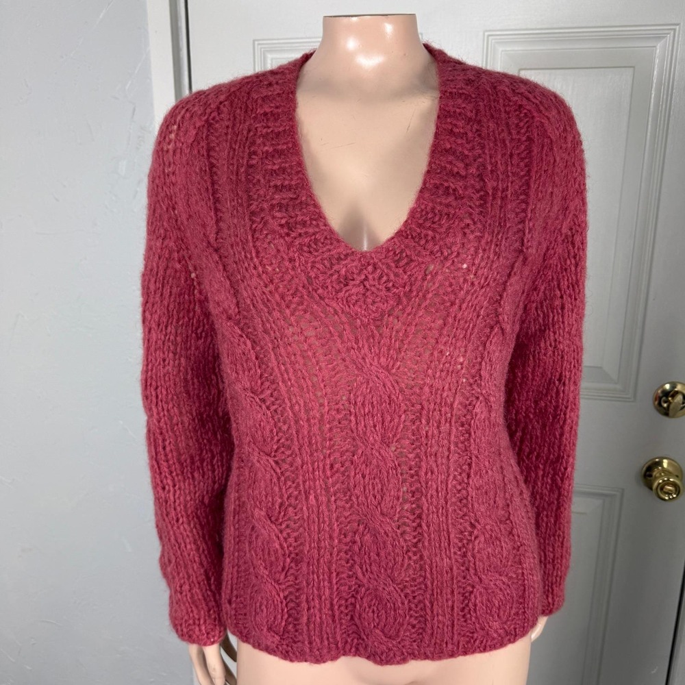 Vintage 50s 60s Bobbie Brooks Women's Sweater Mohair Cable knit v neck Wool U30